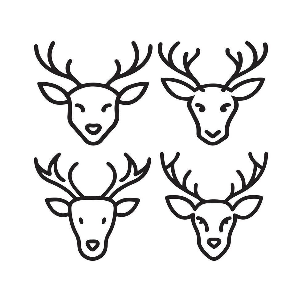 Set of deer head line art design vector