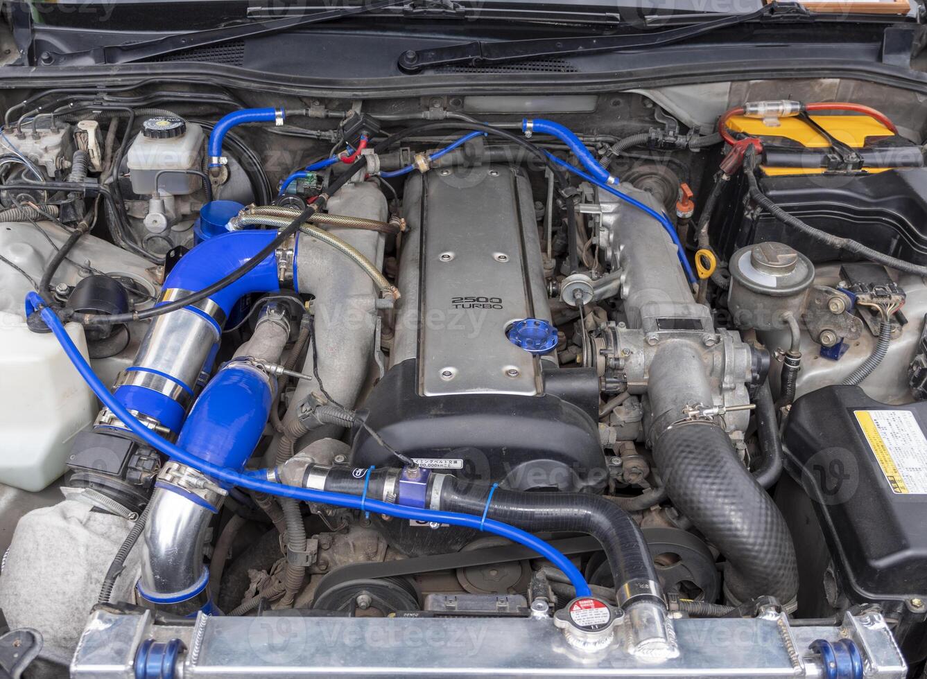 Close up detail of tuned car engine photo