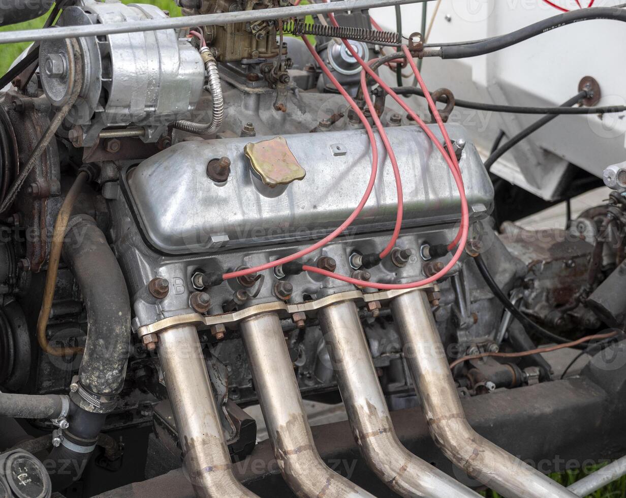 Close up detail of tuned car engine. photo