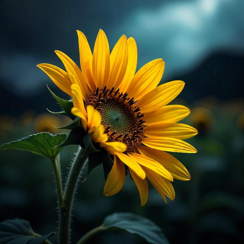 A sunflower is shown in the moon light photo