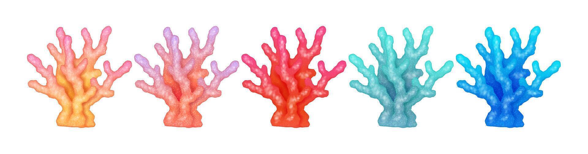 Illustration of vibrant coral in gradient colors spanning red to blue representing marine biodiversity and underwater beauty on white background with copy space. Ideal for ocean themes. vector