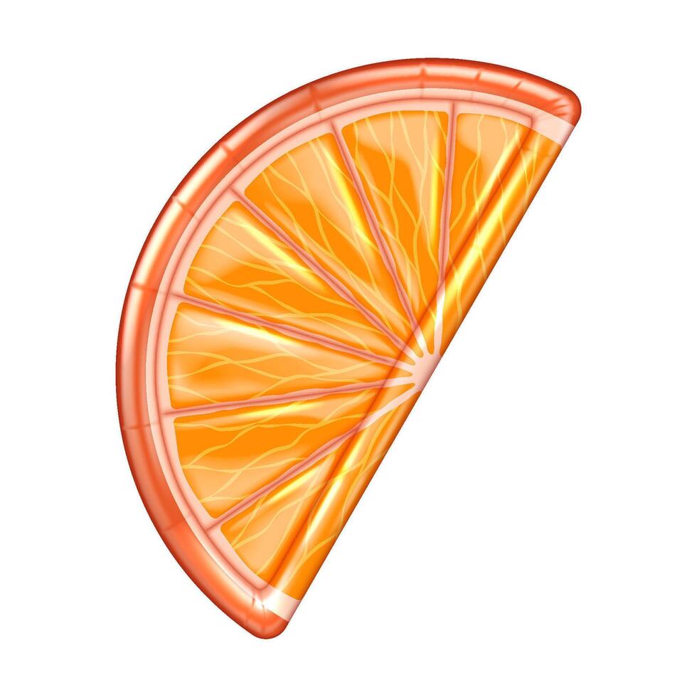 Bright illustration of inflatable orange slice pool float in vibrant colors perfect for summer fun and relaxation showing detail and texture on white background. vector