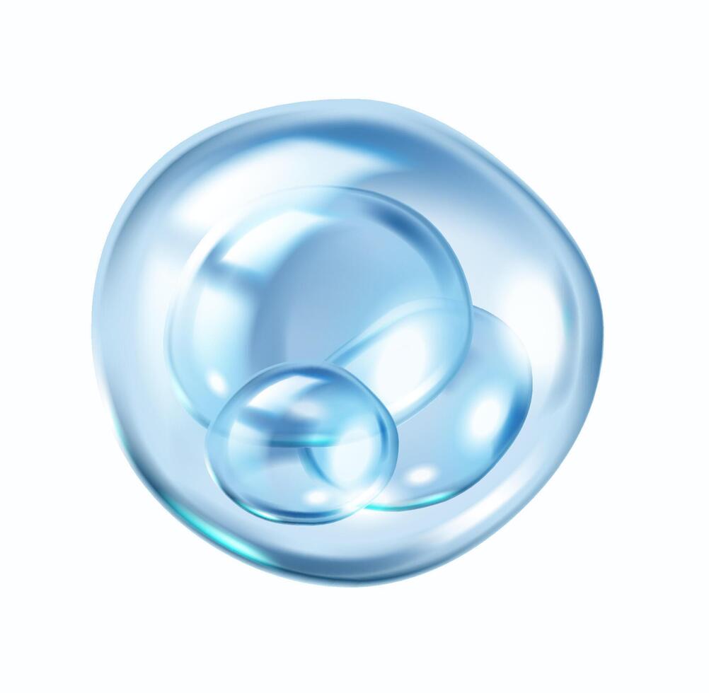 Collagen spheres in aqua bubble realistic illustration. Moisturizing element for maintaining healthy skin 3d object on white vector
