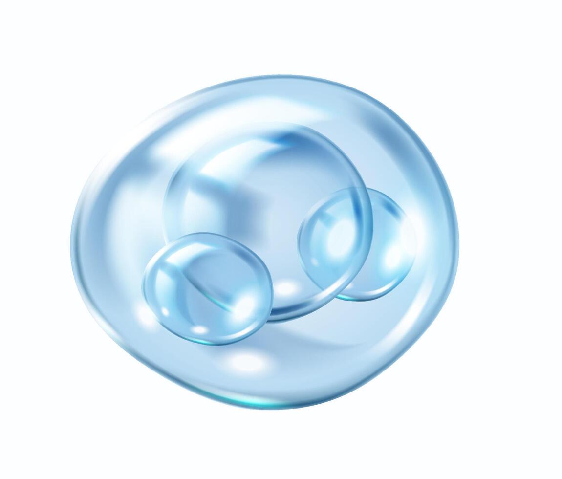 Collagen spheres in blue bubble realistic illustration. Advertising of innovative cosmetic product 3d object on white background vector