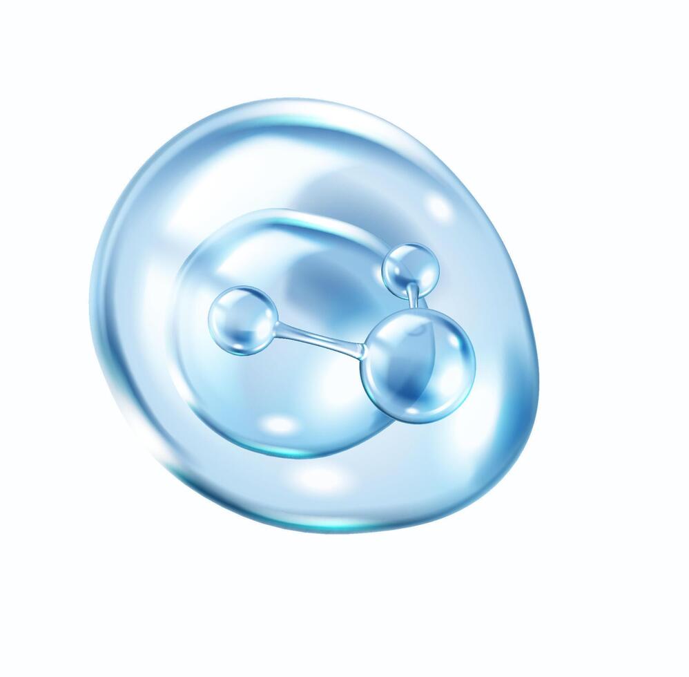 blue bubble with collagen molecules realistic illustration. Hyaluronic acid and serum for skincare 3d object on white vector