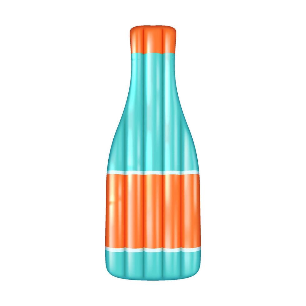 Vibrant inflatable pool float in shape of bottle with orange and turquoise stripes. Ideal for summer relaxation and beach fun. Perfect accessory for poolside lounging and water games. vector