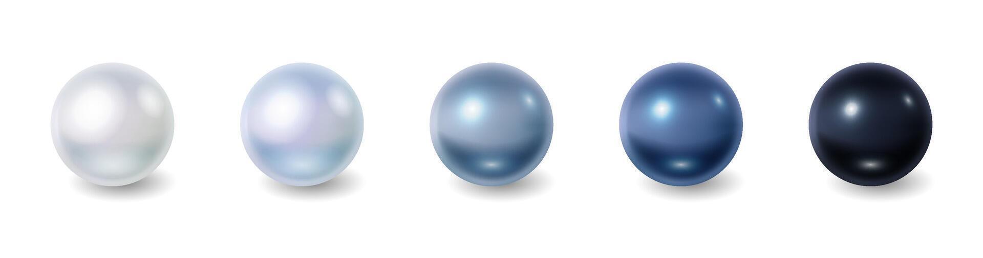 Illustration of five pearls in gradient shades from white to black displaying elegance and luxury on white background. Ideal for jewelry design and decoration with copy space. vector
