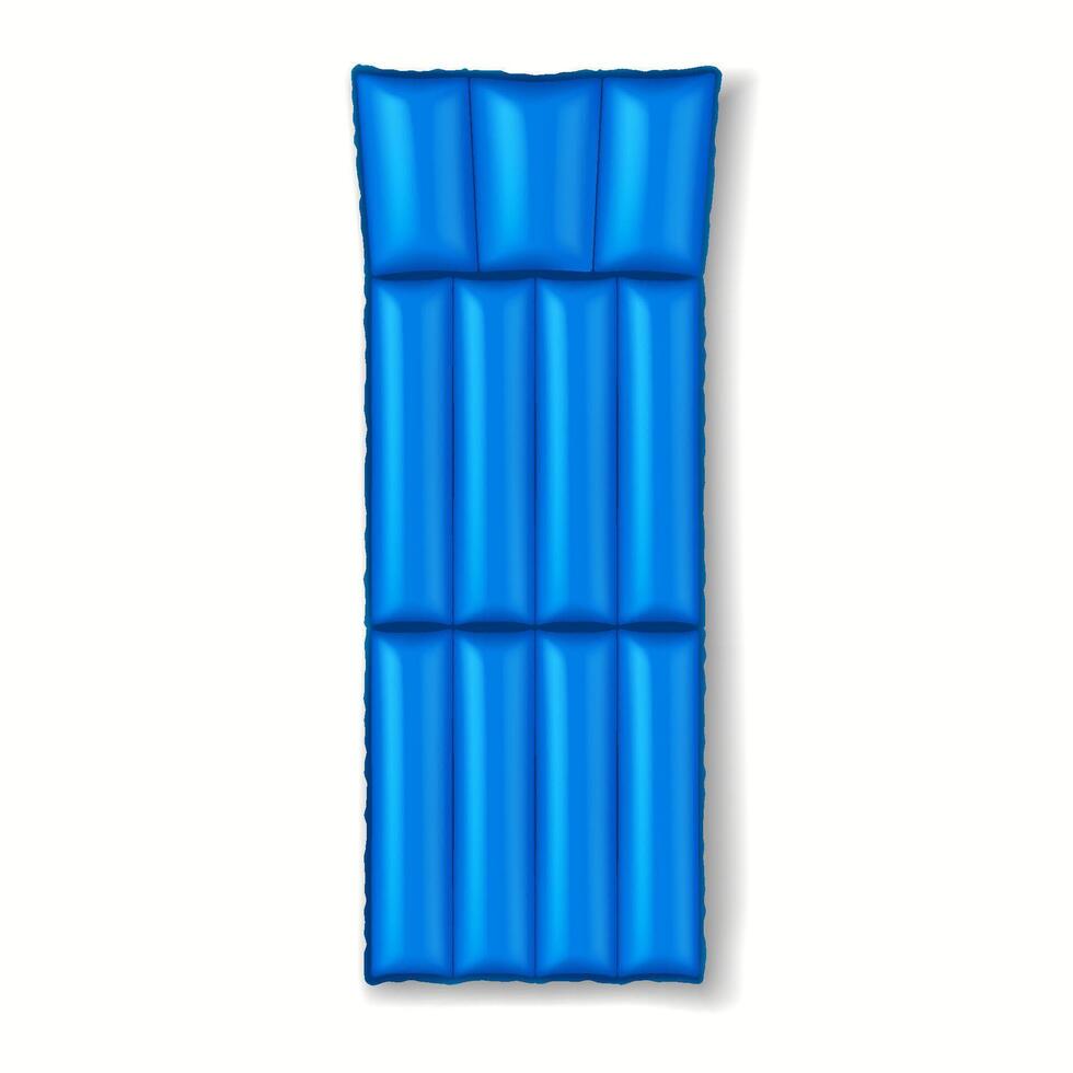 Bright blue inflatable pool mattress designed for relaxation on water on neutral white background. Ideal for summer beach outings and pool fun. Essential for vacation. vector