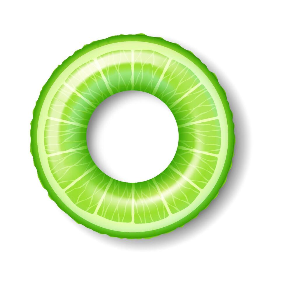 Inflatable ring resembling kiwi slice with realistic detail shiny texture on white background summer pool accessory adds fun vibrant flavor poolside parties summer recreation activities vector