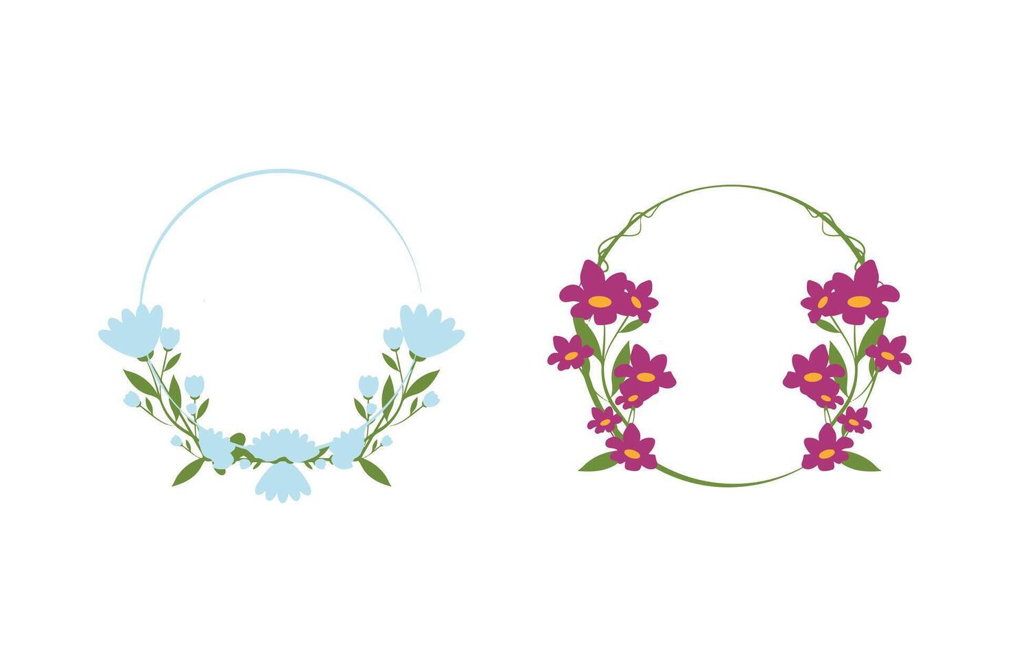 Floral wreath frames with blue and pink flowers. vector