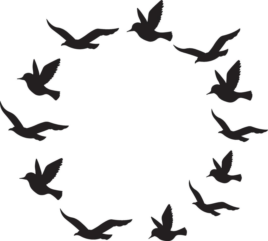 Flying birds circle a silhouette. vector