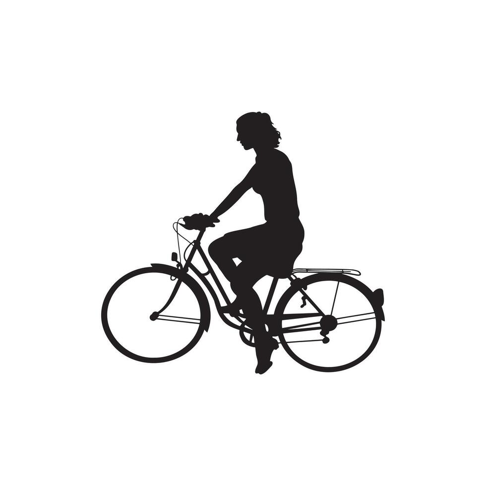 Black silhouette of a woman riding a bicycle. vector