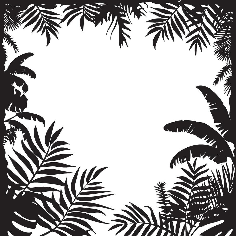 Tropical jungle frame silhouette with leaves. vector