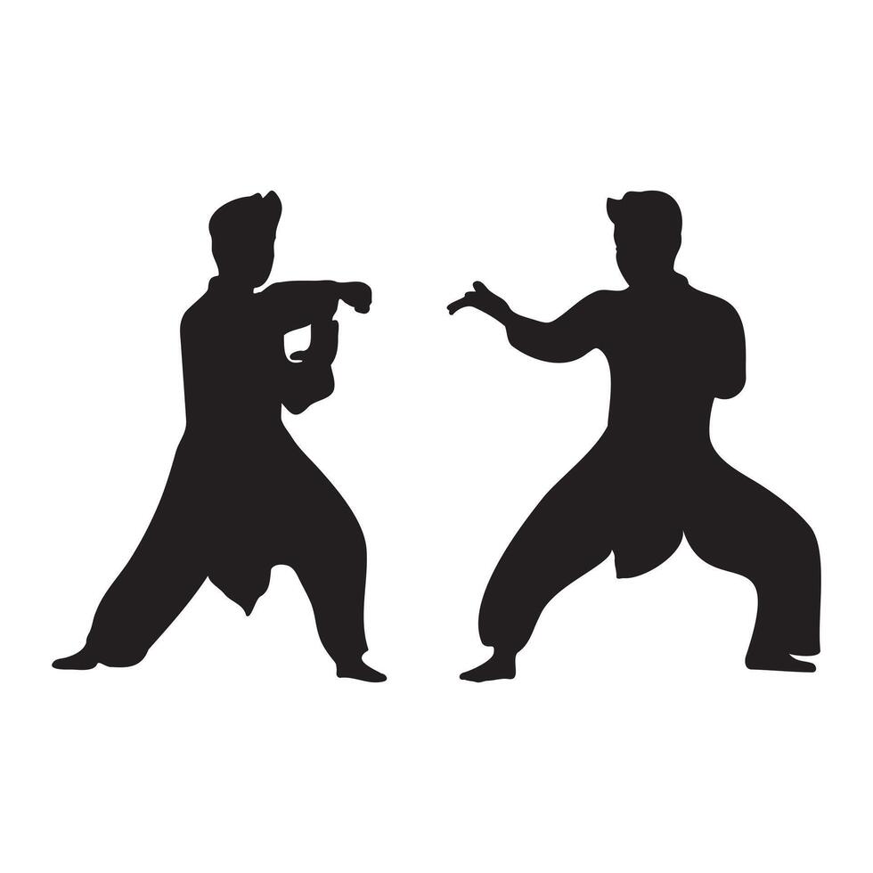 Diverse martial arts silhouettes. vector