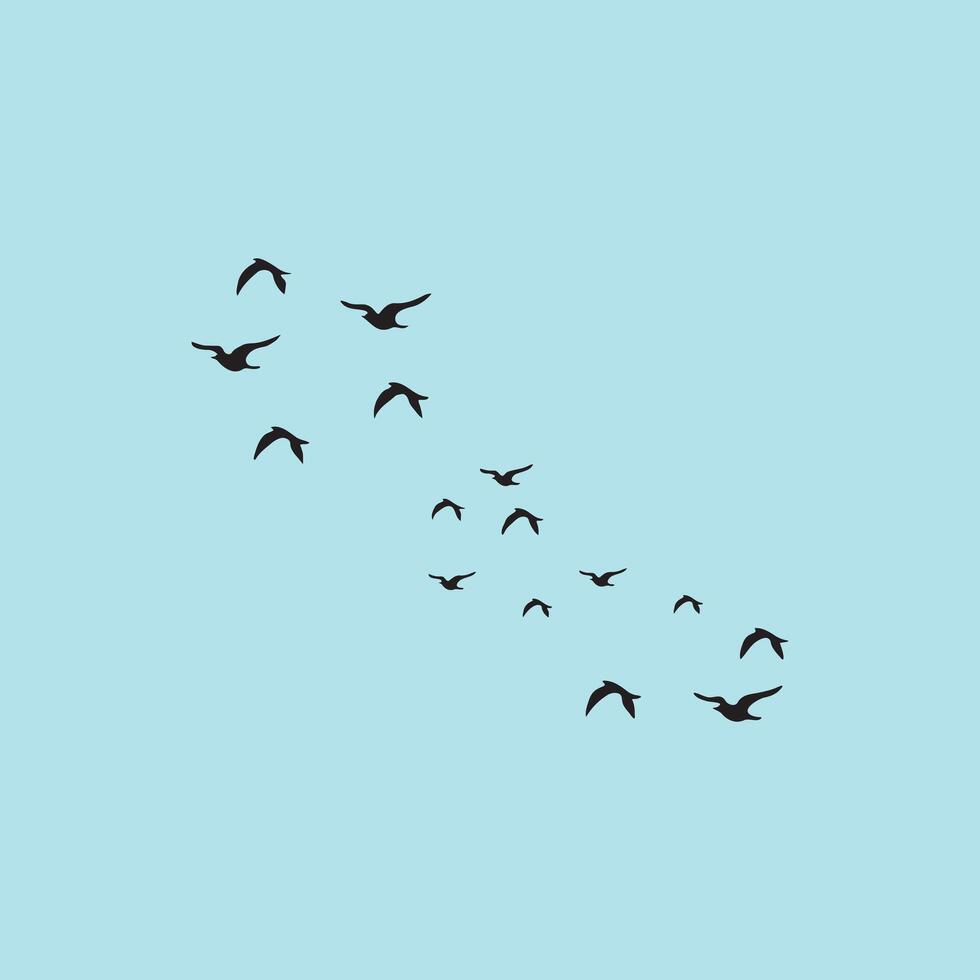 Birds flying silhouette on a blue sky background. vector
