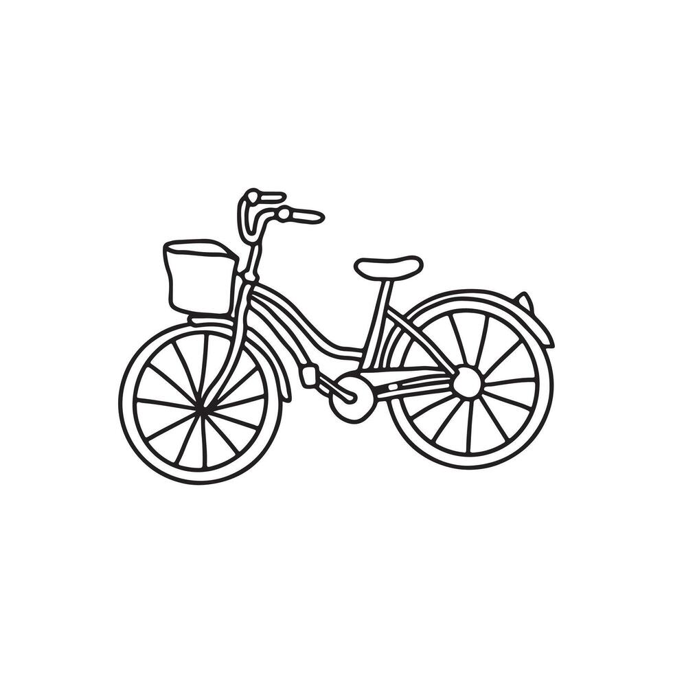 Bicycle with basket black and white illustration. vector