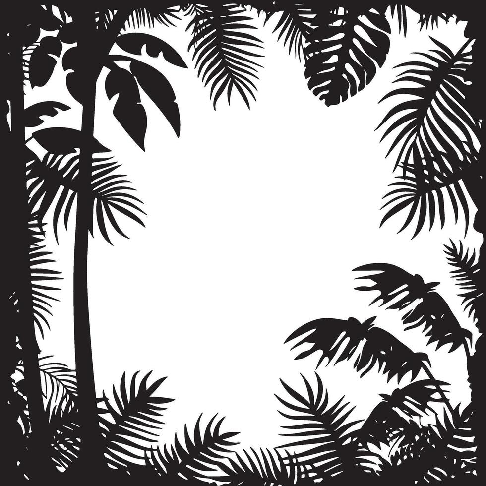 Jungle frame silhouette with tropical leaves. vector