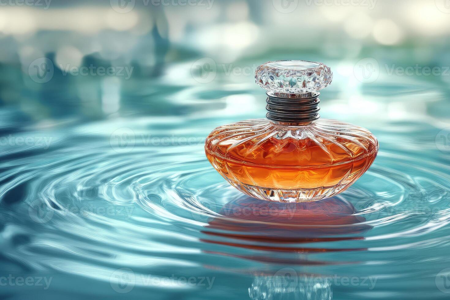 Tranquil Elegance A Luxury Perfume Bottle Reflecting Serenity photo