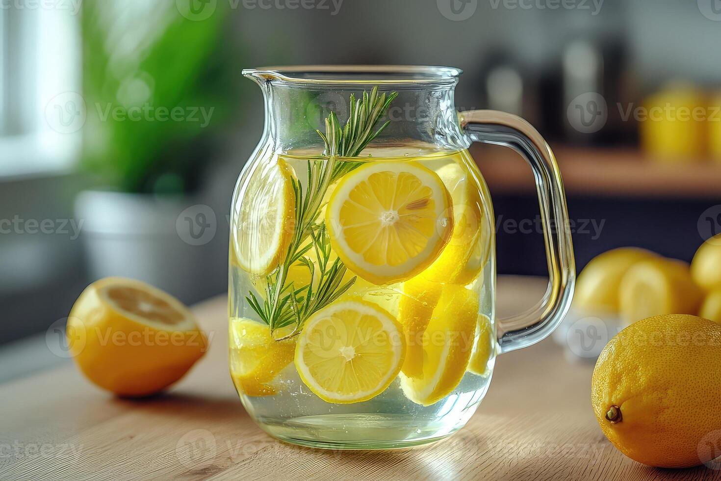 A pitcher filled with lemonade and rosemary photo