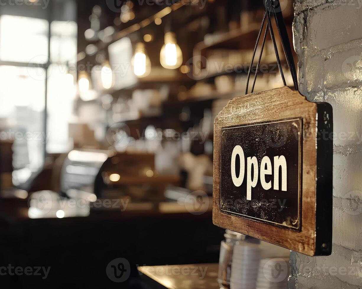 Rustic Wooden Open Sign with Hours of Operation Displayed photo