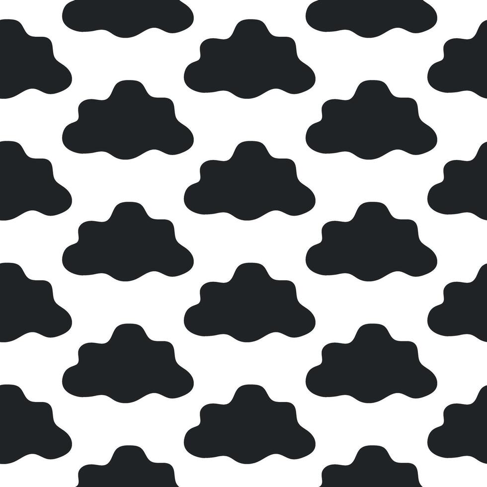 Seamless Pattern of Black Clouds on White Background. Concept of Nature Design, Minimalist Art, Decorative Background, Weather Theme, Graphic Element. Perfect for Textile, Wallpaper, Surface Design vector