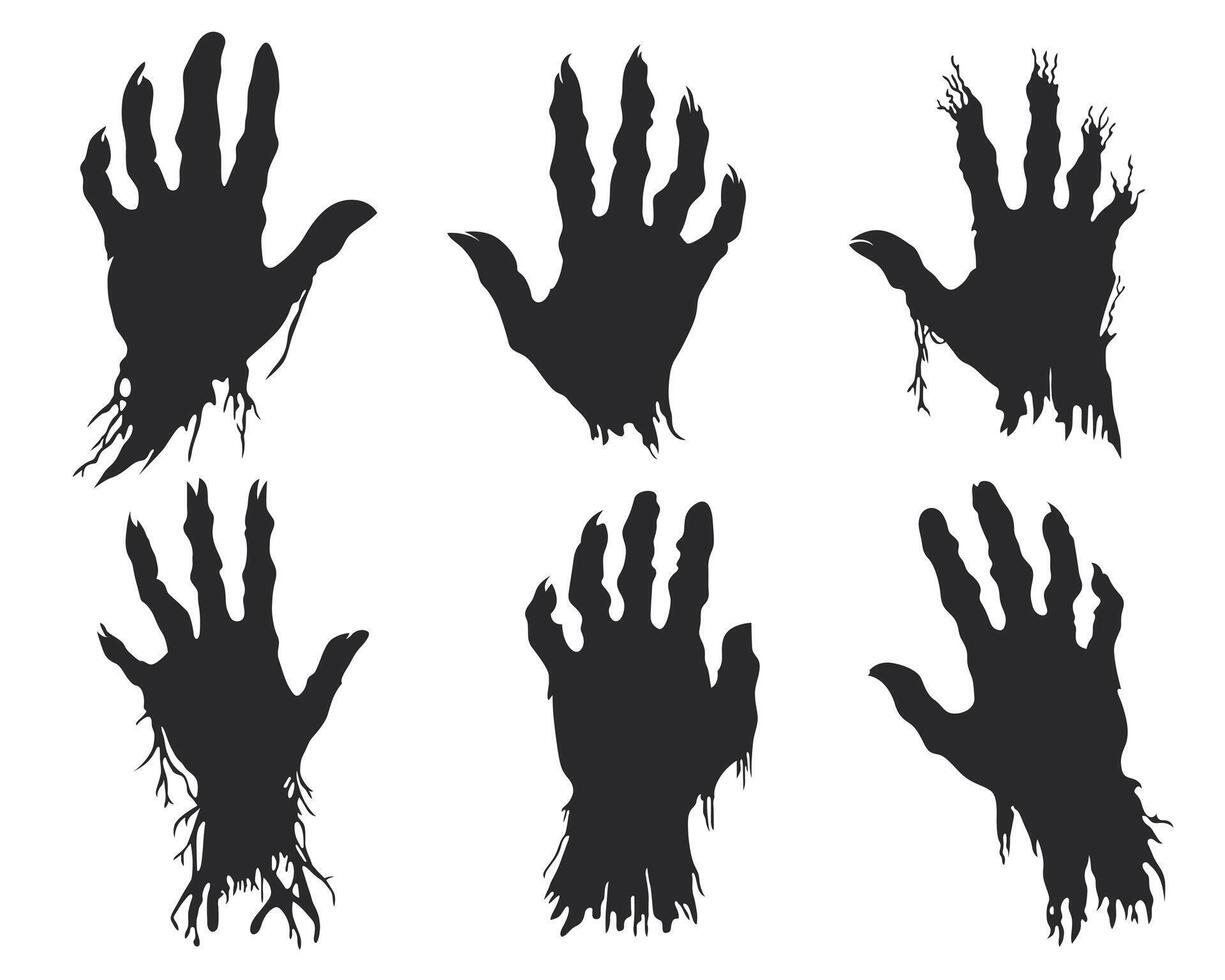 Silhouetted spooky hands conjure a chilling scene, perfect for Halloween or horror-themed designs, adding eerie ambiance to creative projects. vector