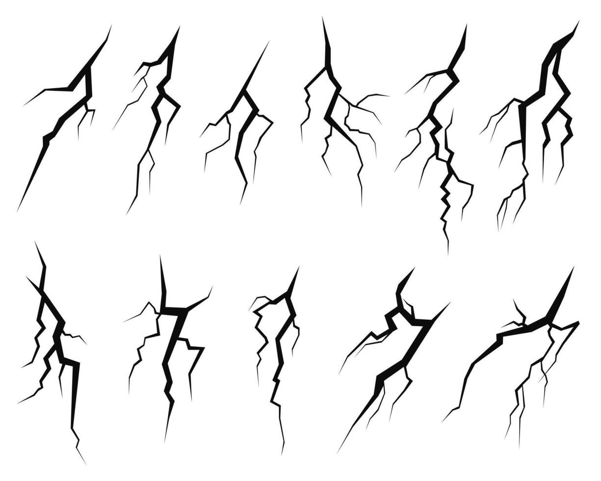 Cracked Earth illustrations of fissures, illustrating rupture, breaks, and the power of geological forces on a white background. vector