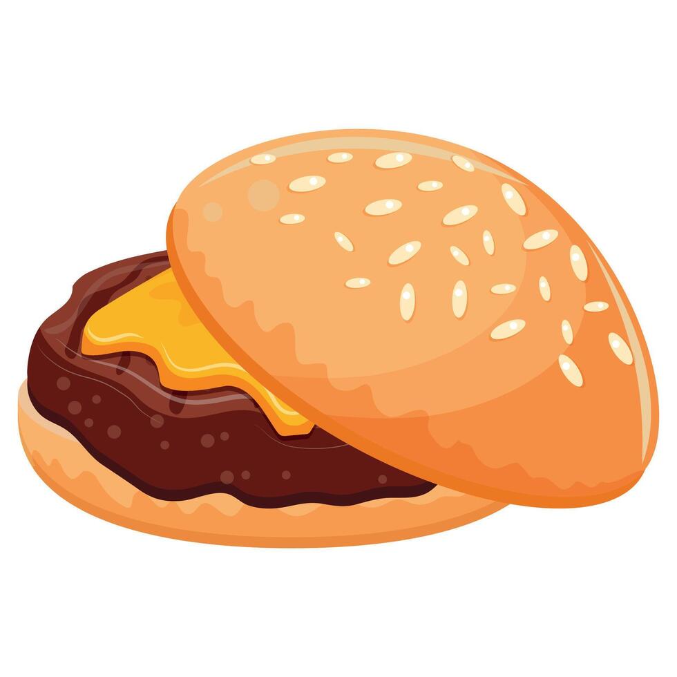 hamburger icon with wheat bun and beef patty and melted piece of cheddar cheese, for World Burger Day vector