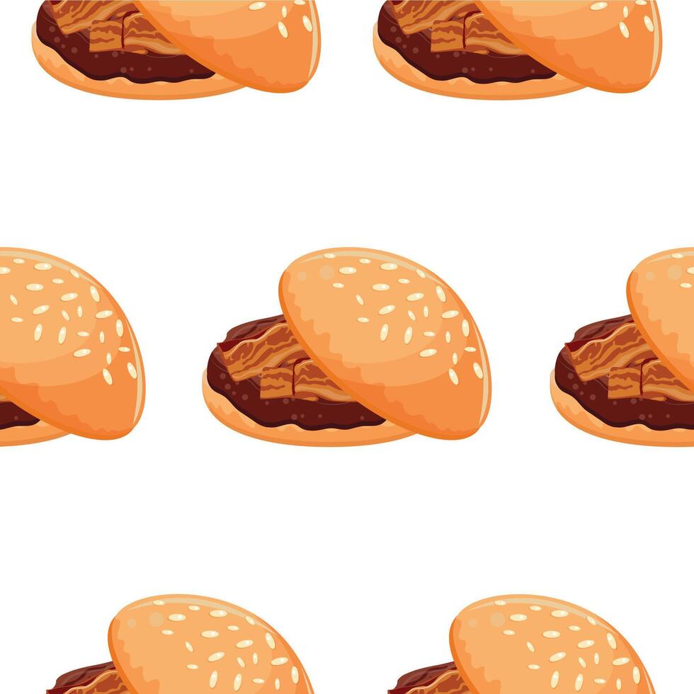 pattern with hamburger icon with wheat bun and beef patty and fried bacon, for World Burger Day vector