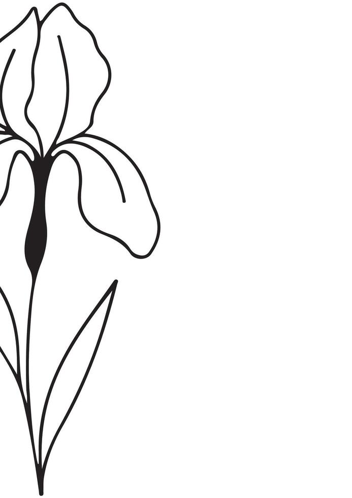 vertical poster or card template with an iris bud icon drawn with several lines in line art style, for logos and tattoos vector