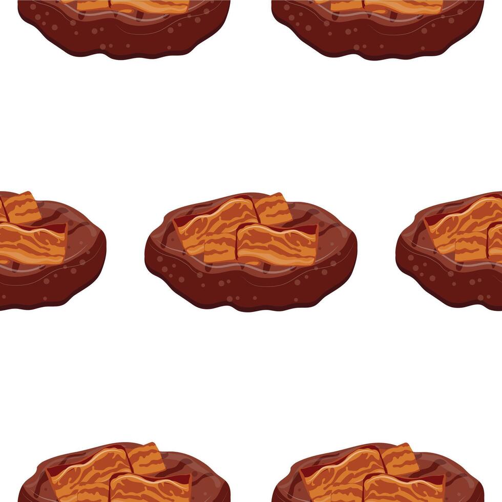 pattern with icon of fried meat patty for hamburger toasted on grill and fried bacon, for international hamburger day vector