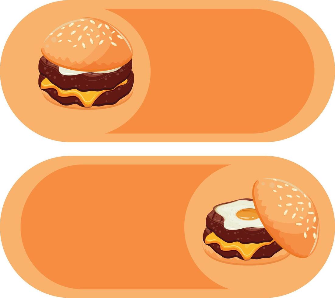 button on with burgers, namely with a burger with fried patties, melted cheddar cheese, fried egg in a wheat bun with congee, for World Burger Day vector