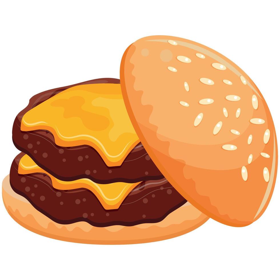 burger icon with wheat bun with congee and two beef patties and melted piece of cheddar cheese, for World Burger Day vector