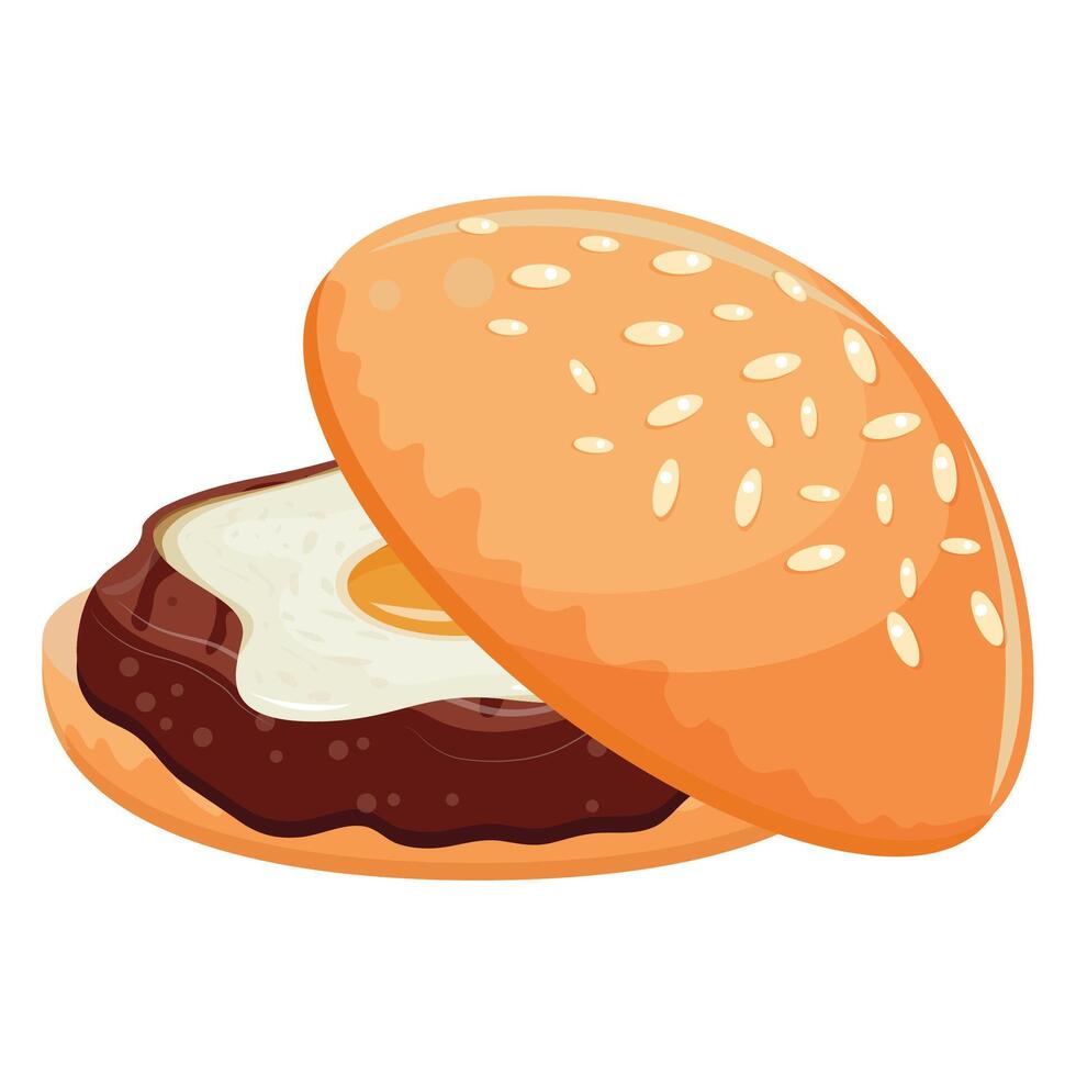 hamburger icon with wheat bun with congee and beef patty and fried chicken egg, for World Burger Day vector