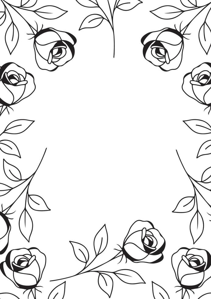 vertical poster or card template with a simple rose bud icon drawn with a few lines in line art style, for logos and tattoos vector