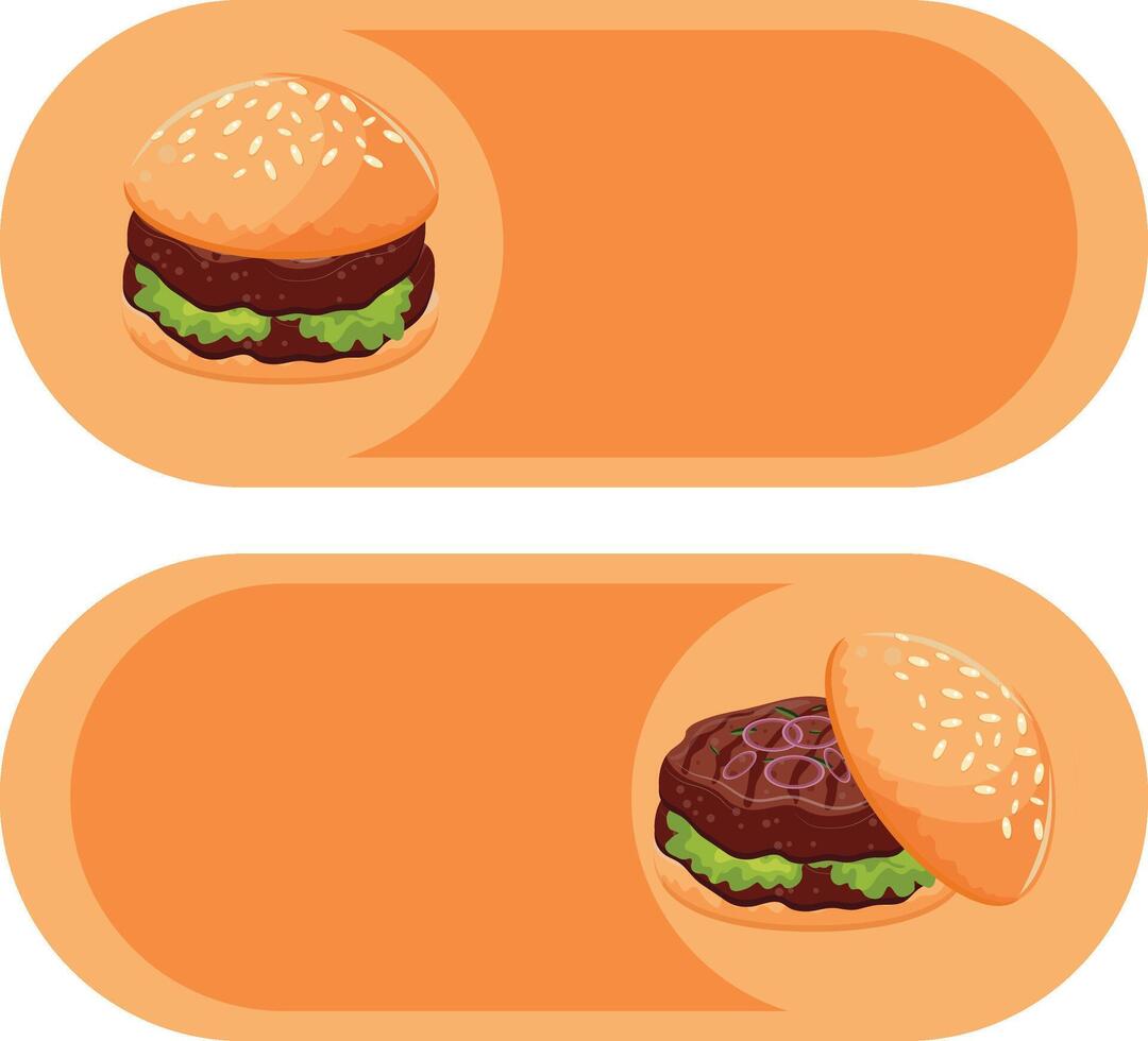 button on with burgers, namely with a burger with fried patties, pickled purple onions in a wheat bun with congee, for World Burger Day vector