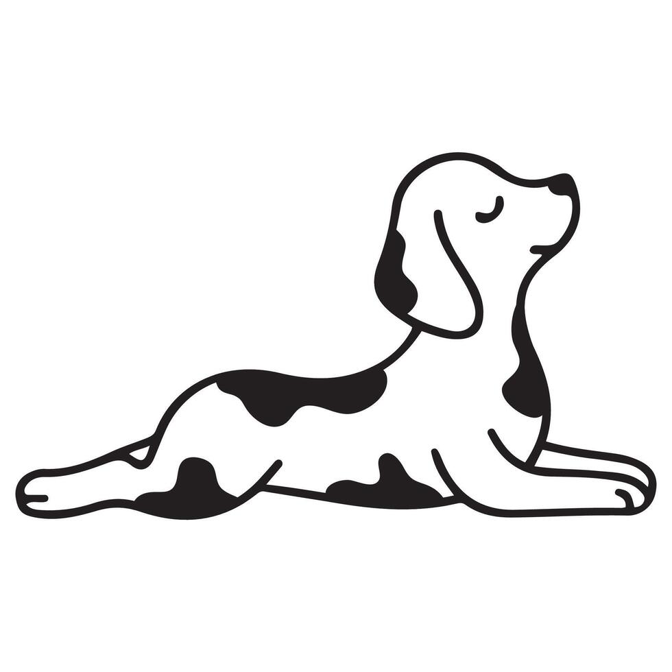 simple icon of a dog doing yoga, namely lying in the cobra pose, for logos and various designs vector