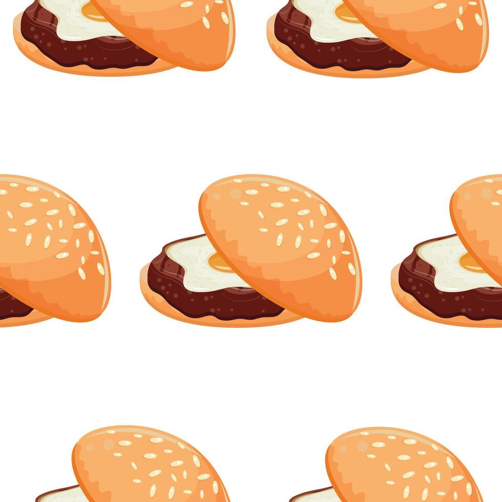 pattern with hamburger icon with wheat bun with congee and beef patty and fried chicken egg, for World Burger Day vector