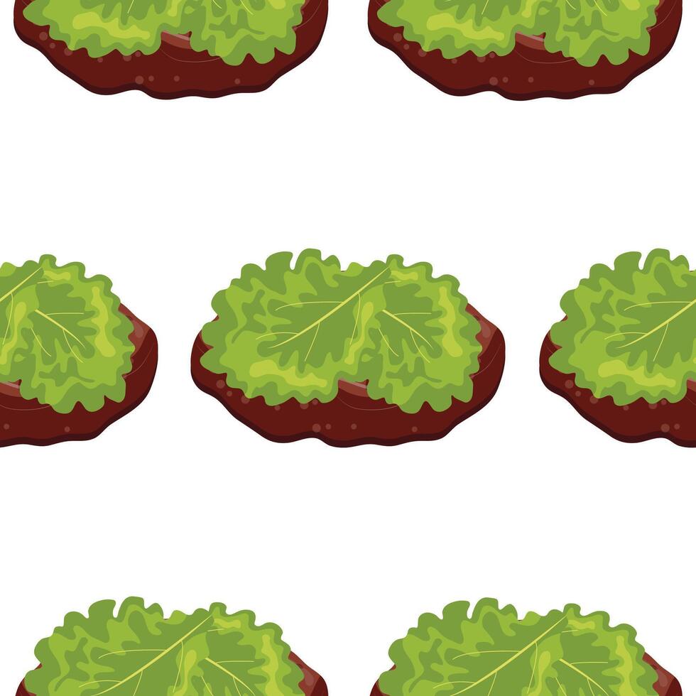 pattern with icon of grilled hamburger patty and green lettuce leaves for International Hamburger Day vector