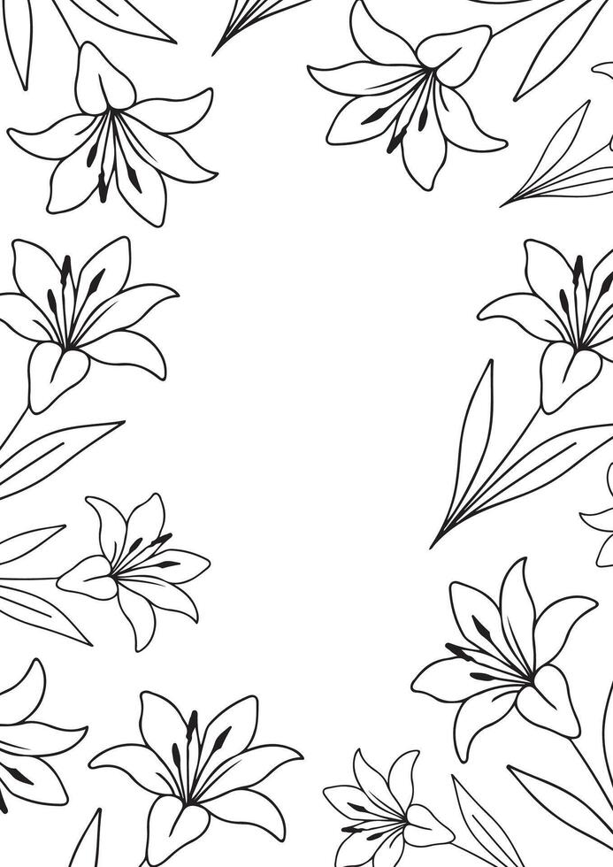 vertical poster or card template with a simple lily bud icon drawn with a few lines in line art style, for logos and tattoos vector