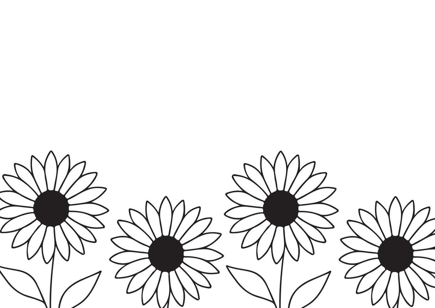 poster or card template with a simple sunflower bud icon drawn with a few lines in line art style, for logos and tattoos vector