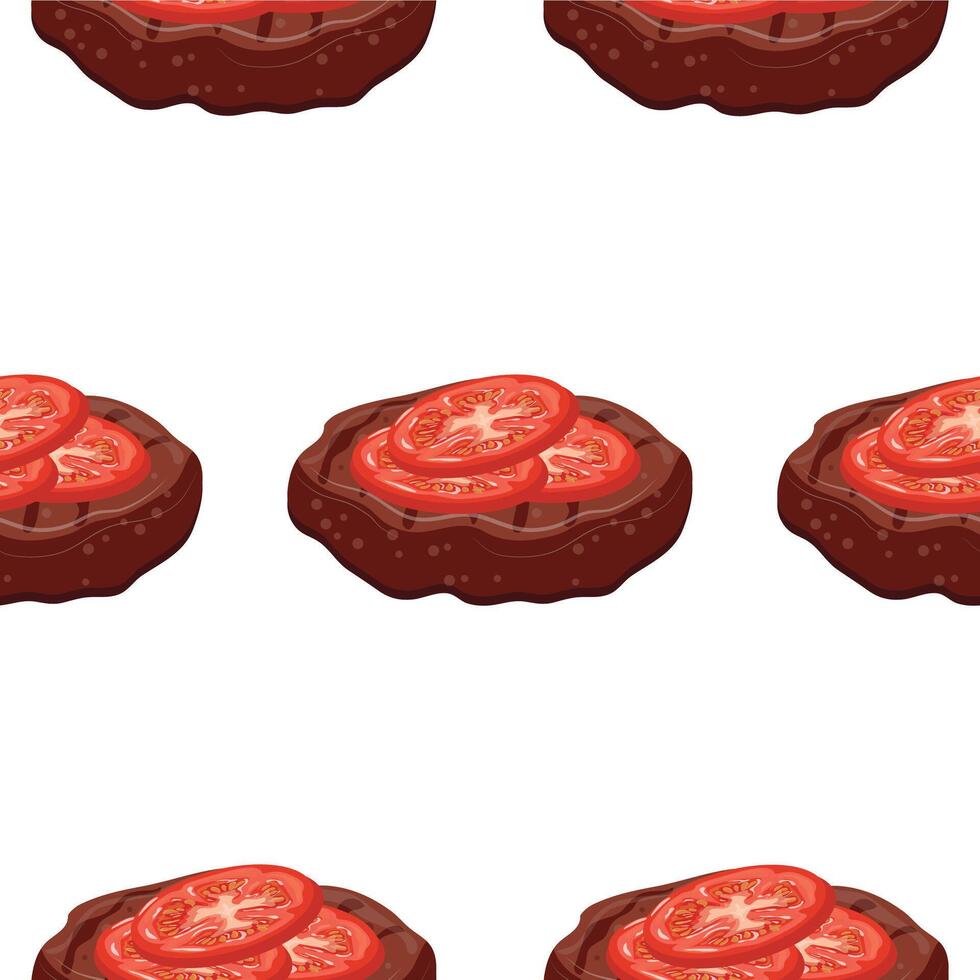 pattern with icon of grilled meat patty for hamburger and slices of red tomato, for international hamburger day vector