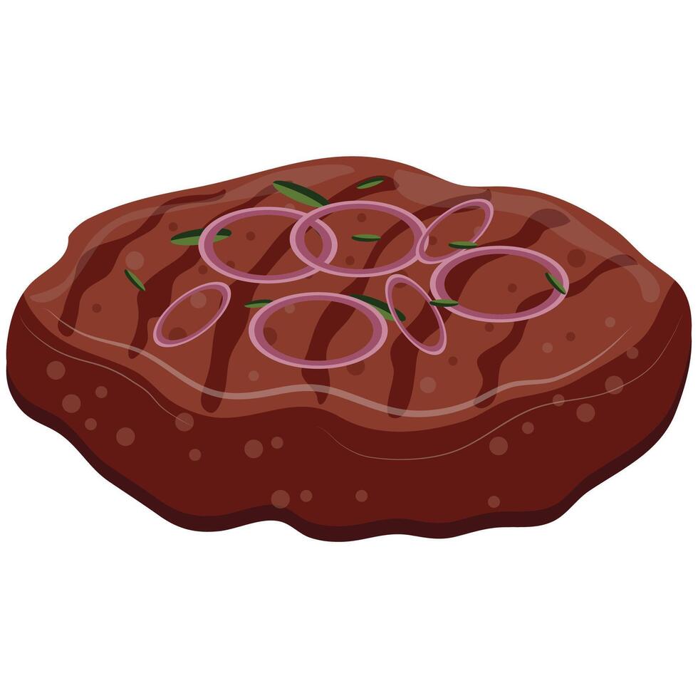 icon of a grilled meat patty for a hamburger and pickled onions on top, for international hamburger day vector