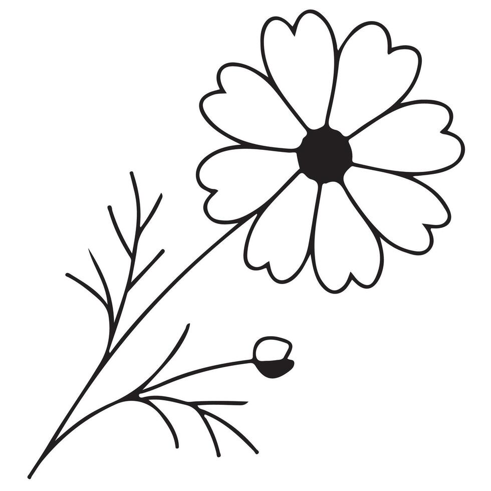 simple icon of an open wildflower bud drawn with several lines in line art style, for various logos and designs vector