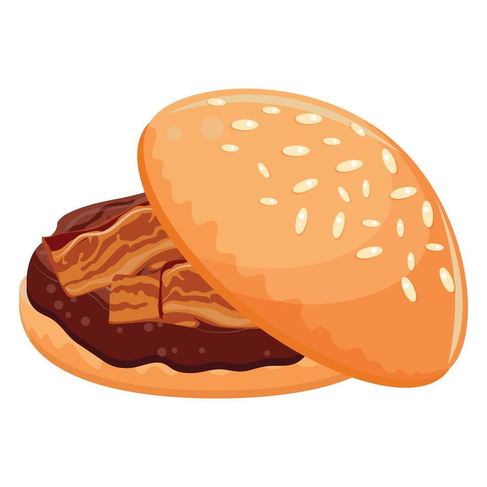 hamburger icon with wheat bun and beef patty and fried bacon, for World Burger Day vector