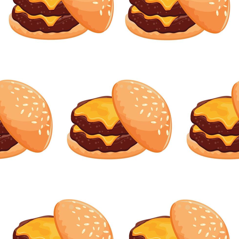pattern with a burger icon with a wheat bun with congee and two beef patties and a melted piece of cheddar cheese, for World Burger Day vector