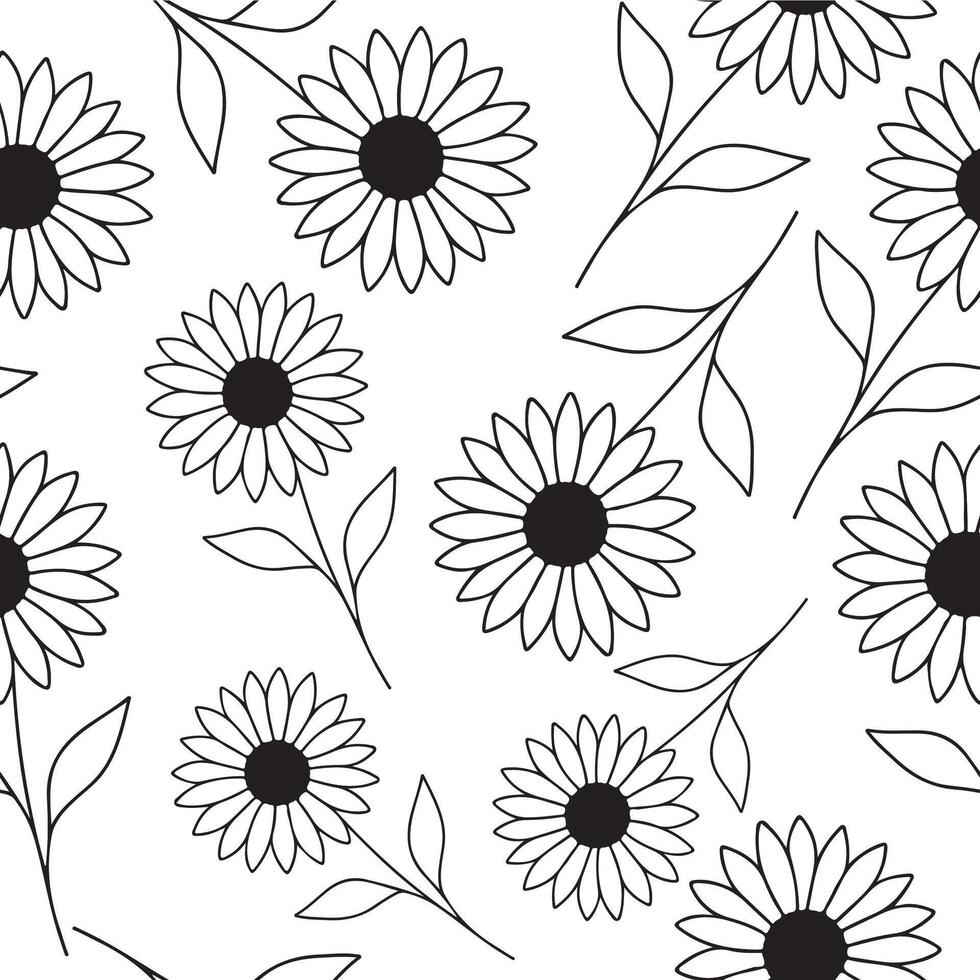 seamless pattern with a simple icon of a sunflower bud drawn with several lines in line art style, for logos and tattoos vector