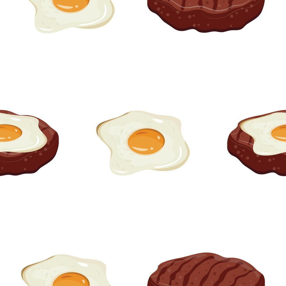 pattern with icon of fried meat patty for hamburger toasted on grill and fried chicken egg on top and fried egg, for international hamburger day vector