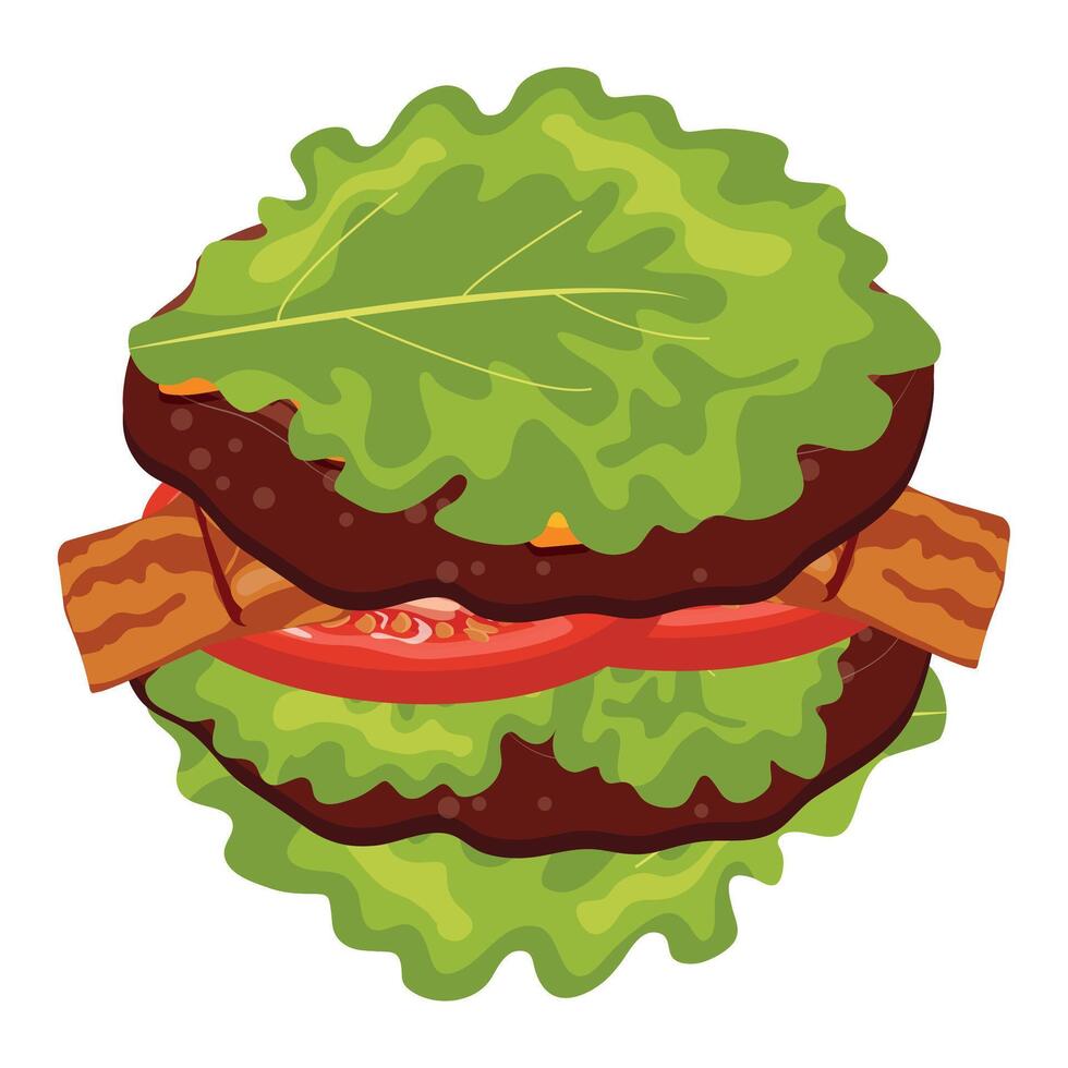 hamburger icon with double patty, melted cheese and tomatoes and green lettuce instead of bun, for World Burger Day vector