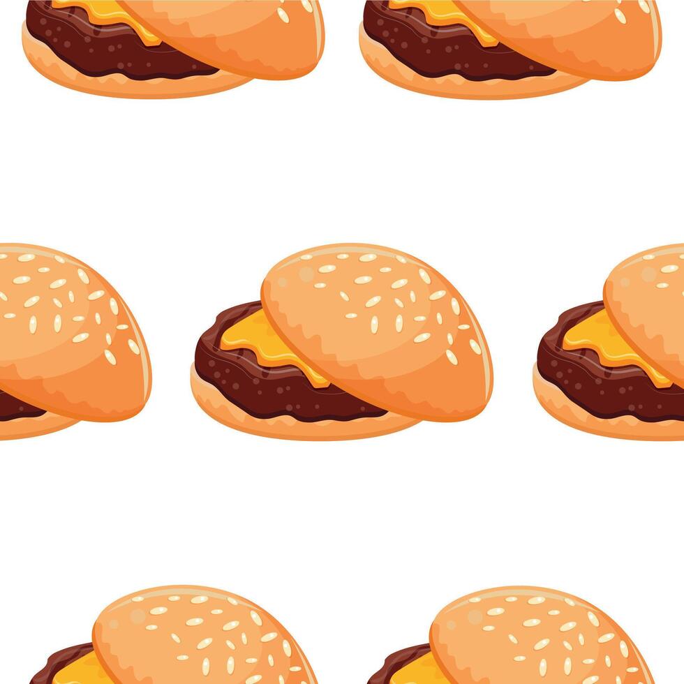 pattern with a hamburger icon with a wheat bun and a beef patty and a melted piece of cheddar cheese, for World Burger Day vector